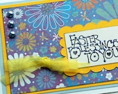 Easter Blessings Happy Easter greeting card Blue Yellow Flowers Pearls