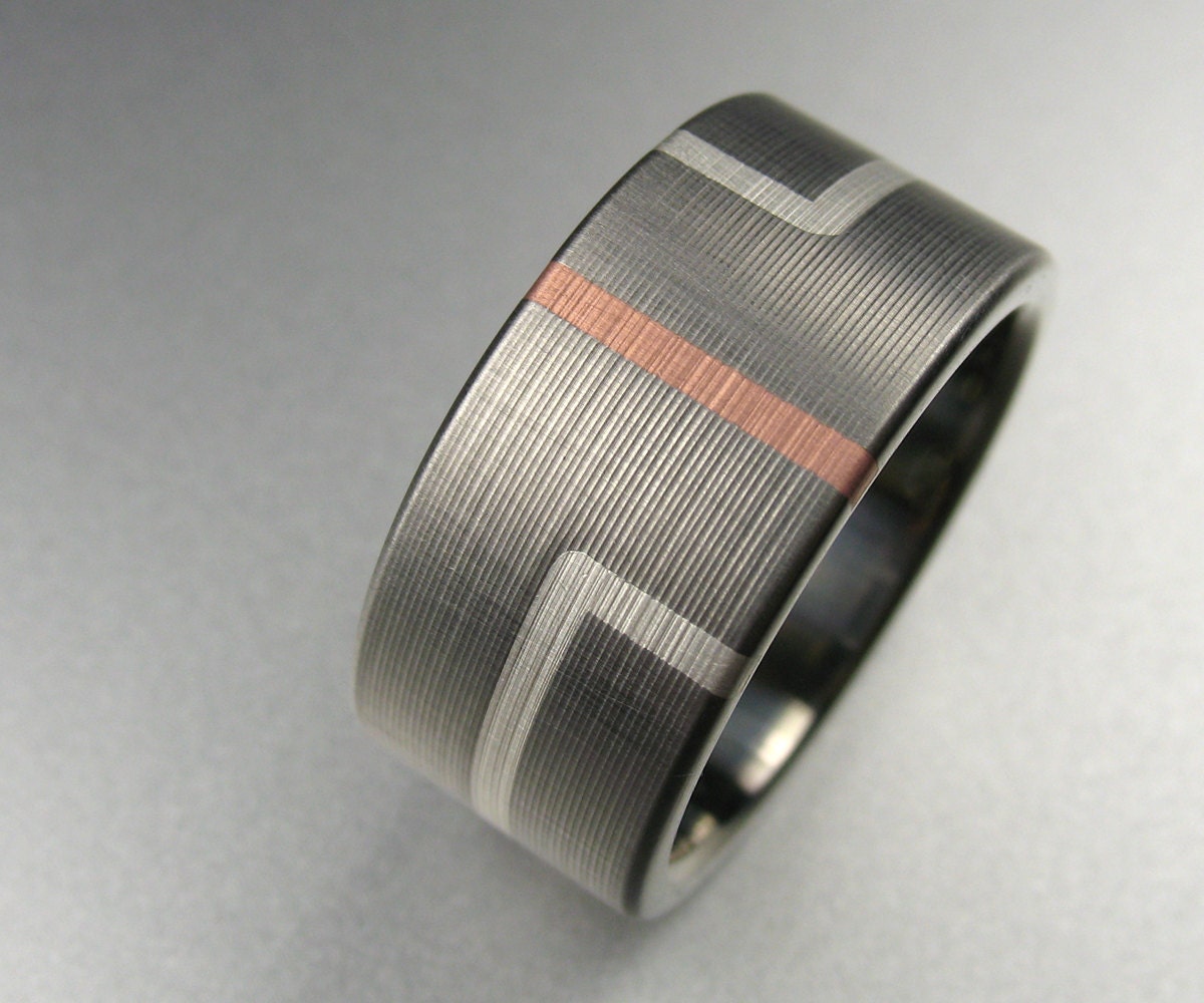 Wedding Band Art Deco Titanium Rose Gold Silver