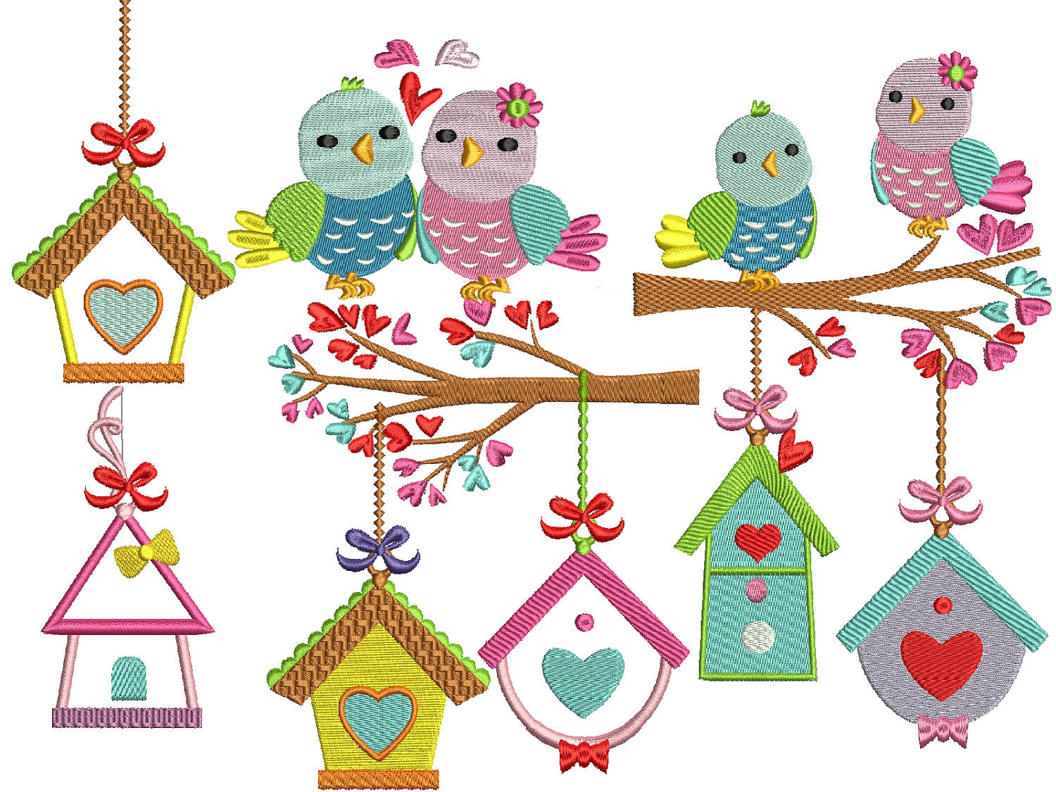 Machine embroidery design Birdhouse Birds  - set of 10 Designs  5x7 hoop