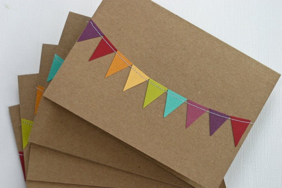 Thank You Cards Stationery with Bunting Flag in Rainbow - RainyDayColors