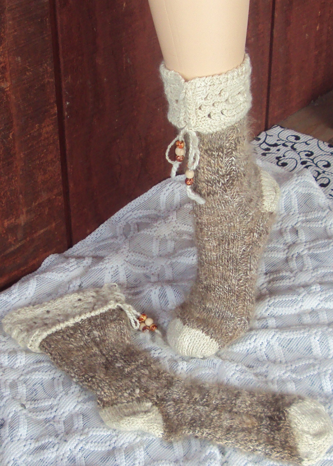 Hand Spun Slipper Socks -- super soft angora and wool