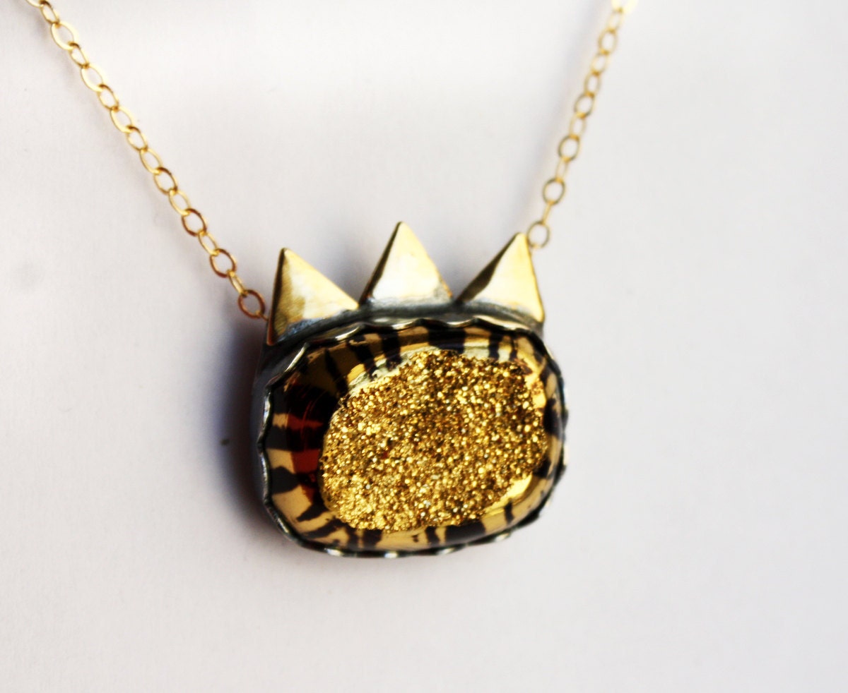 Wild Cat Pendant- Handmade Drusy Pendant