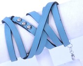 blue green leather wrap bracelet