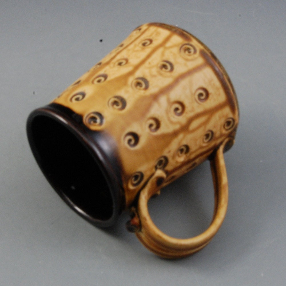 Mug handmade wheel thrown ebony brown golden brown porcelain by Mark Hudak