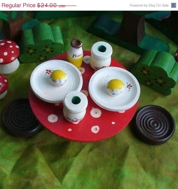 Easter Sale - Waldorf Toy - Tea Party Set for Wooden Peg Doll or Bendy Doll / Wooden Toys - Ready to Ship