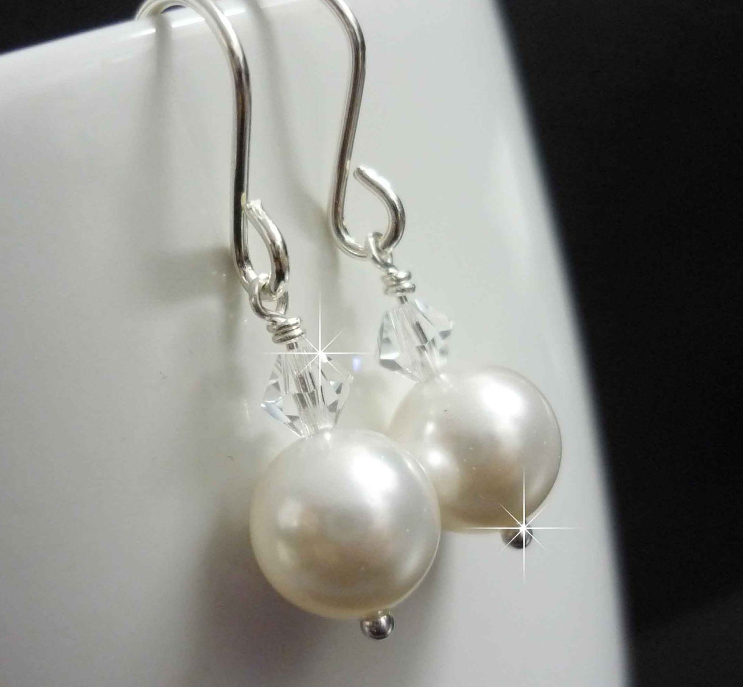 Pearl and Crystal Earrings, Wedding Jewelry for Brides, Dangling Pearl and Crystal Earring. FREE Shipping
