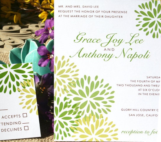 Green Blossom Floral Wedding Invitation, or customize the colors