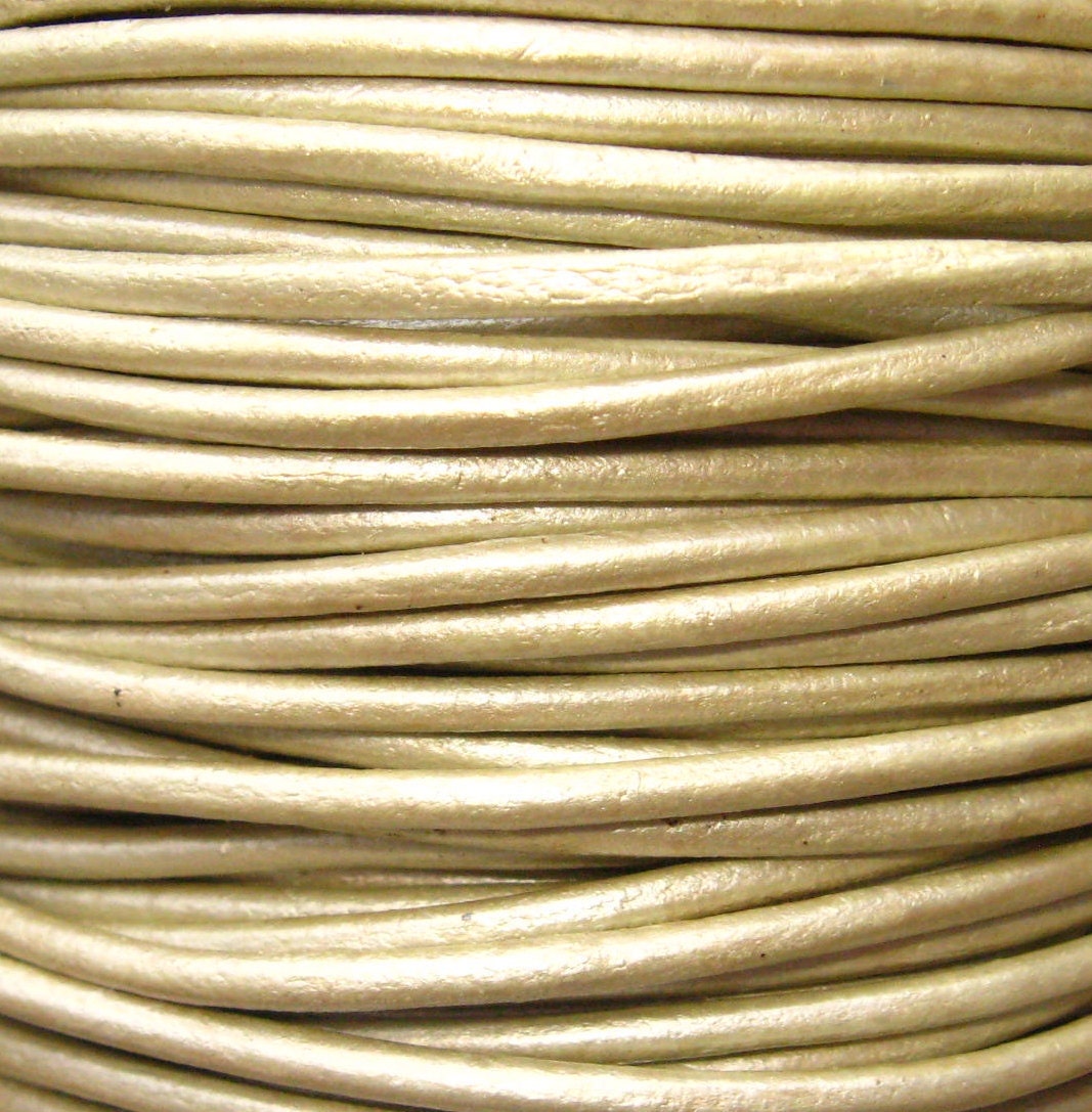Round Metallic Leather Cord 2mm METALLIC SHELL - 2 yards Leather Cording
