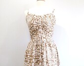 Vintage Ethnic Dress Summer Sun Dress in Tan - M/L