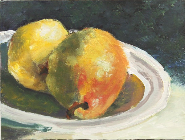Pear Painting Small Original Oil Pears Fruit Still Life