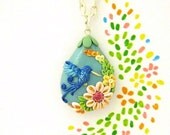 Hummingbird Necklace, OOAK polymer clay flower pendant - FlowerLandShop