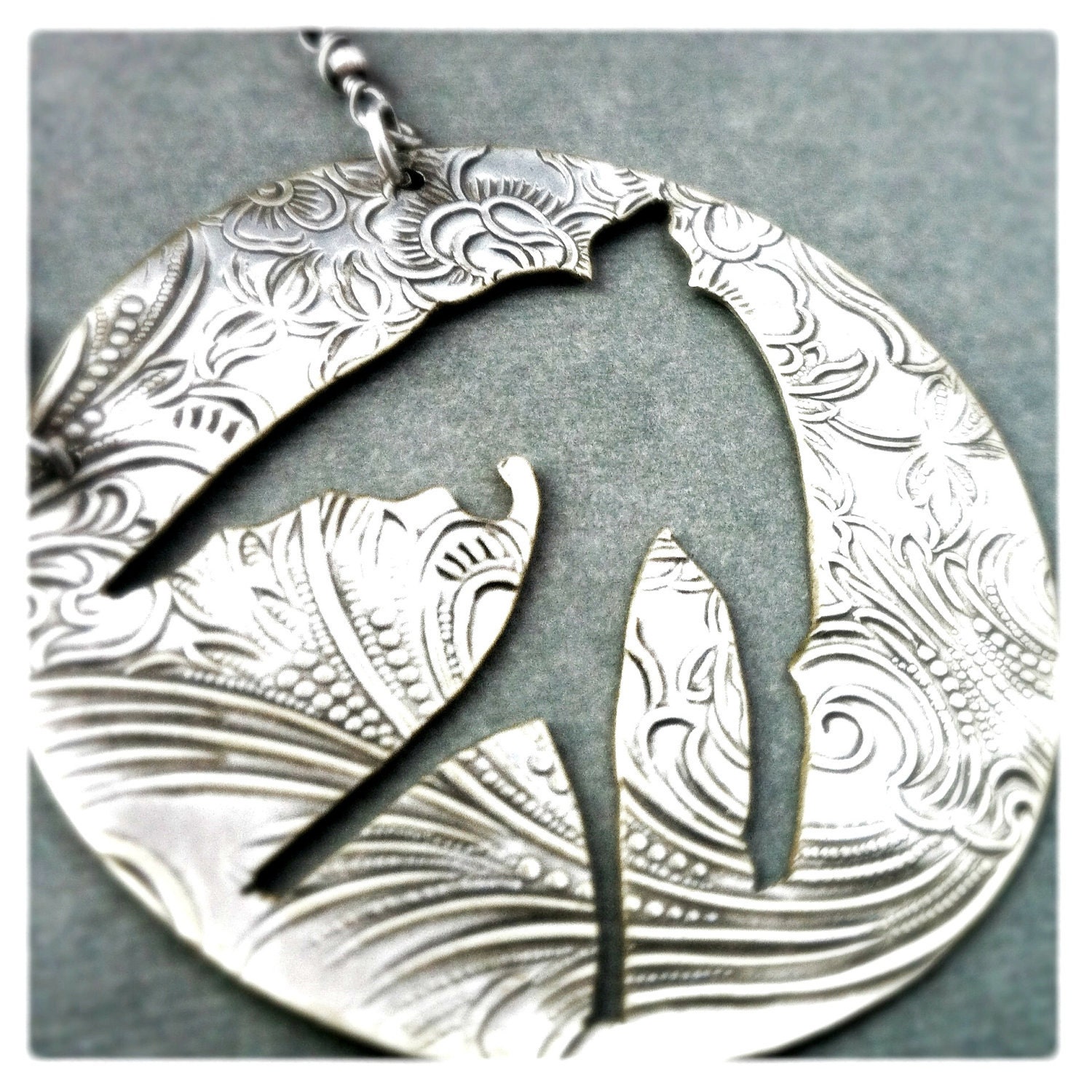 Sparrow Silhouette Necklace - Bird In Flight Cutout - Round Pendant - Repurposed