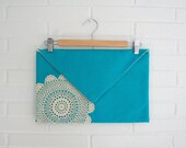 Doily Clutch purse. Envelope style, in Teal.
