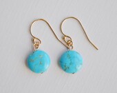 Turquoise Pebble Earrings - blue round stone gold filled - simple everyday jewelry