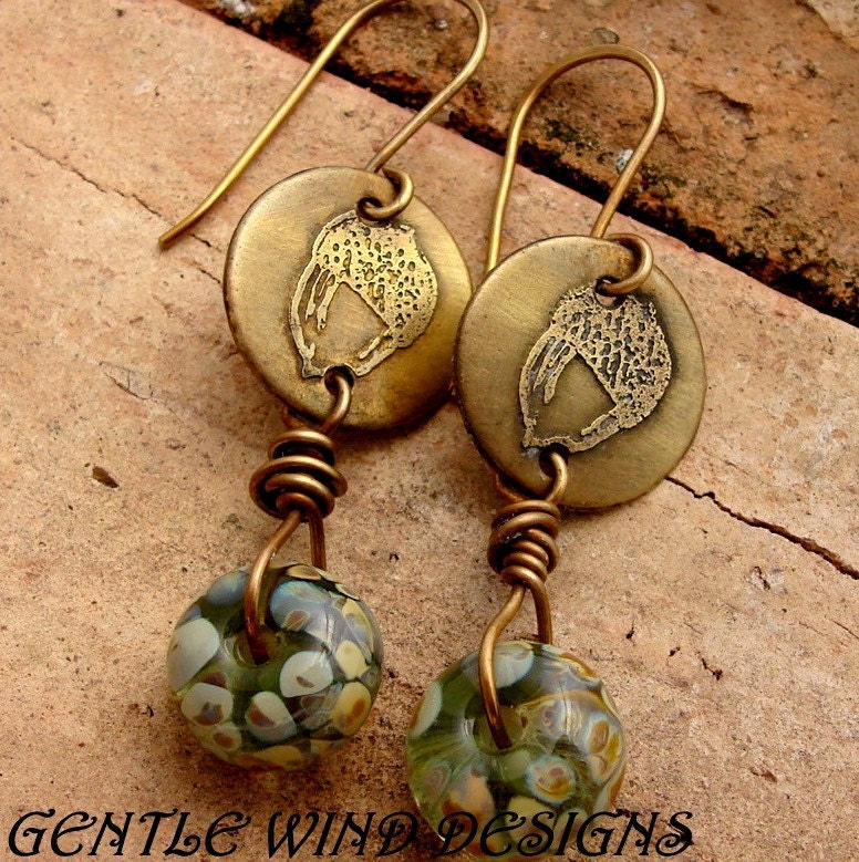 LITTLE ACORNS - Handmade Antiqued Brass Etched Plates, Handmade Lampwork Beads