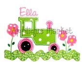 Machine Embroidery Design Applique Tractor with Flowers