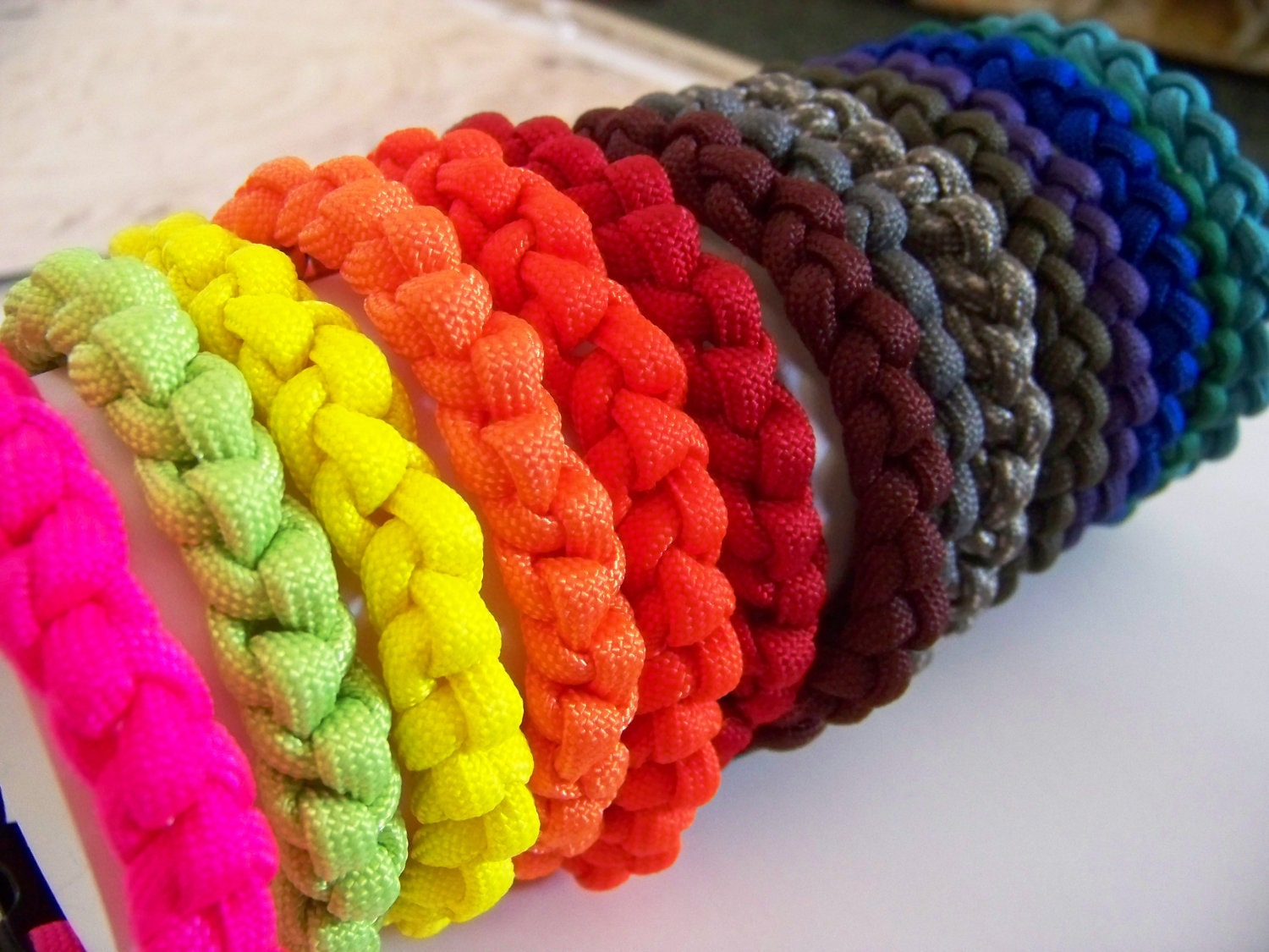 Pick 1 Handwoven Paracord Bracelet, Handmade Survival Jewelry with Small Black Buckle Closure, A Rainbow of Colors to Choose From