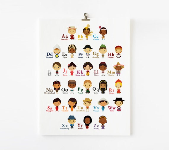 Alphabet Poster A-Z Children Of The World With Their National Costume 11 x 16 Wall Art Poster