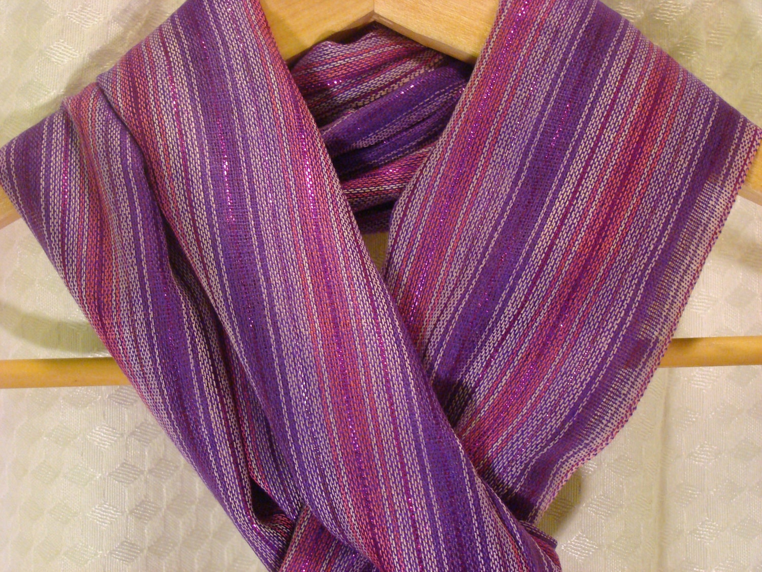 Pink Purple Fuchsia Narrow Stripe Cotton with Metallic Thread Scarf Shawl Wrap