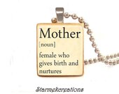 MOTHER Vintage dictionary definition  scrabble pendant , Scrabble tile jewelry