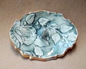 Forest Green Damask Ceramic Ring Holder