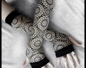 Vedui Arm Warmers - Olive Green Pale Ivory Floral Mandela Cotton - Yoga Gothic Dark Fusion Cycling Boho Earth Moss Goth Mehndi Elven Gypsy