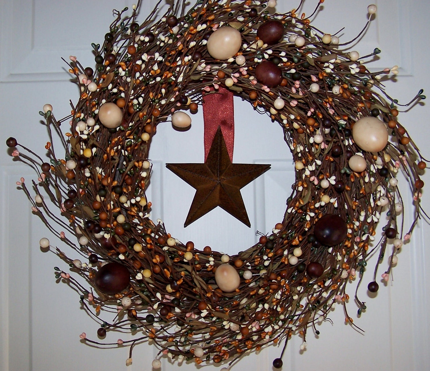 SCENTED Creamy Chocolate Rusty Star Berry Wreath-Door Wreath-Spring Wreath-Summer Wreath-Americana Wreath-Rustic Wreath-Primitive Wreath