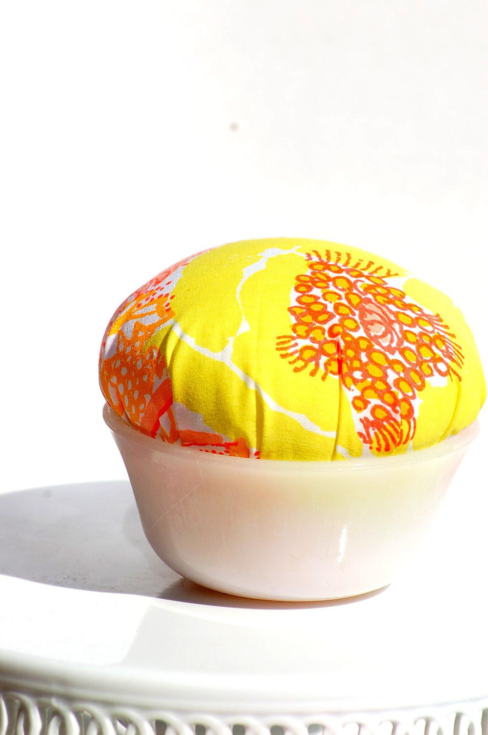 Lilly Pulitzer Vintage Fabric Lilly Pulitzer Pin Cushion Pincushion Tangerine Yellow Orange - looking4lilly