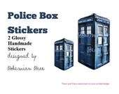 2 Doctor Who Inspired TARDIS Stickers BIG Blue Police Box - 4 inch tall  & 3 inch Tall Handmade Decals