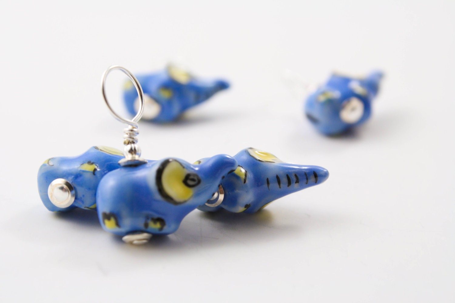 Blue Elephants Marching- Knitting Stitch Markers- Set of 5- Large