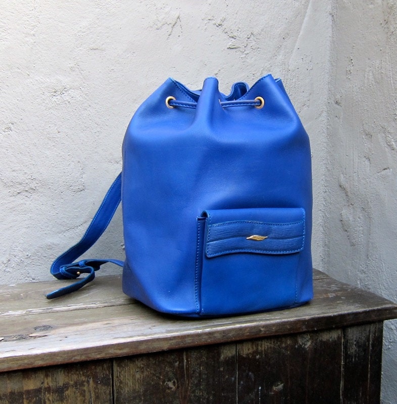 Vintage Italian Periwinkle Leather Backpack Purse by St Dupont