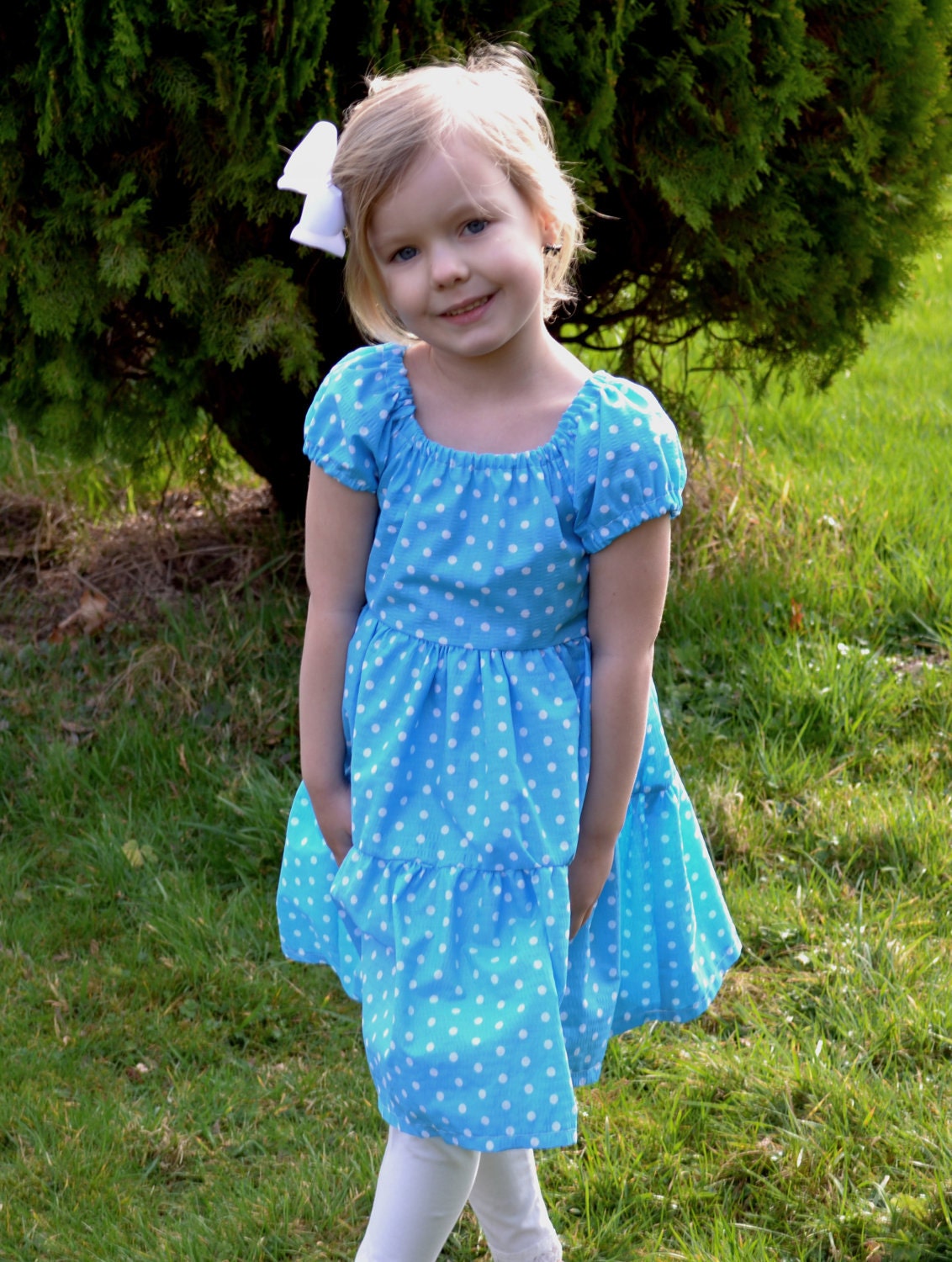 Blue dot girls twirl dress. Made to order. sizes 3-8