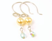 Pearl Earrings - Yellow Aqua Sterling Silver Golden Fashion for Her Under 20 Delicate Earrings - TheBeadDreamer