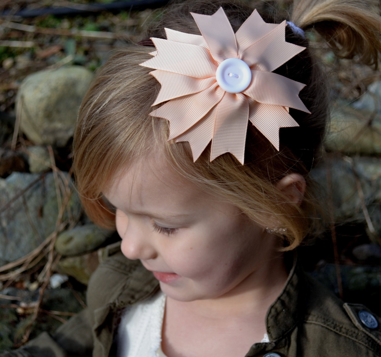 Girls peach Ribbon flower Headband