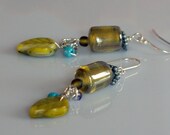 Funky Green Leaf Beaded Earrings