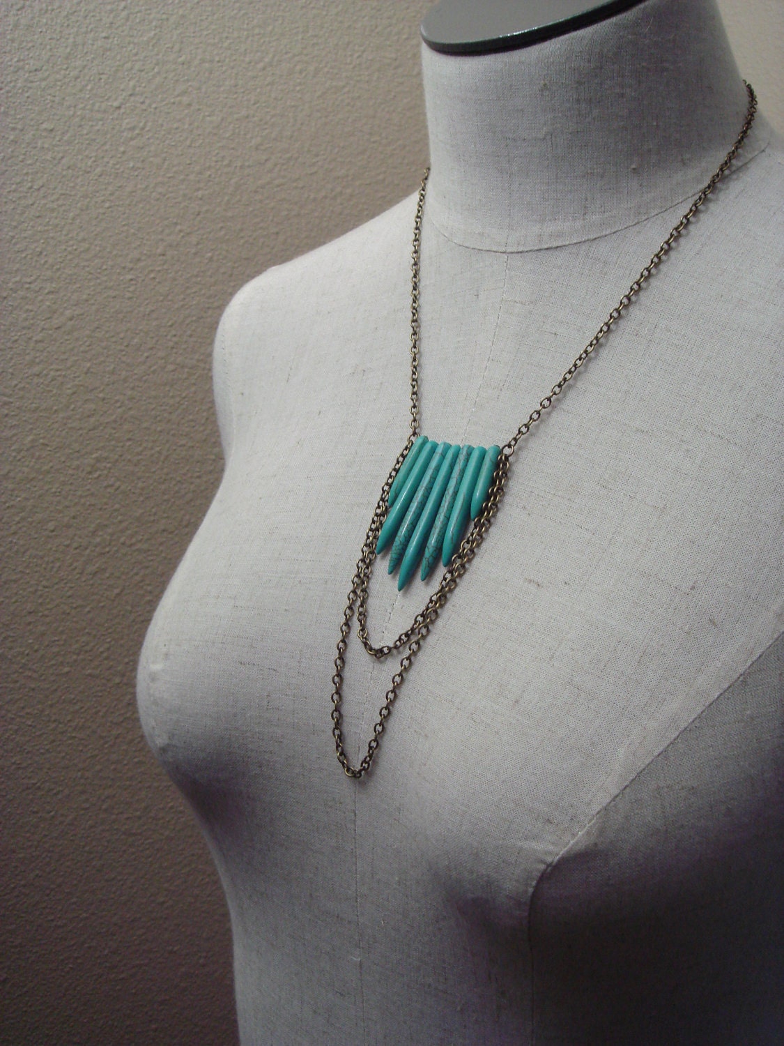 Turquoise Spears Necklace with Long Draped Chains
