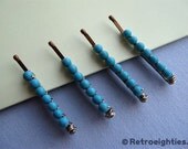 Set of 4 - Tiny Turquoise - Beaded Bobby Pins (Tiny-Size)