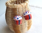 Polymer Patriotic Cupcakes Clay Red White Blue Earrings Sterling Silver