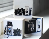 Vintage Cameras- Three sculptural photoblocks, a tryptic