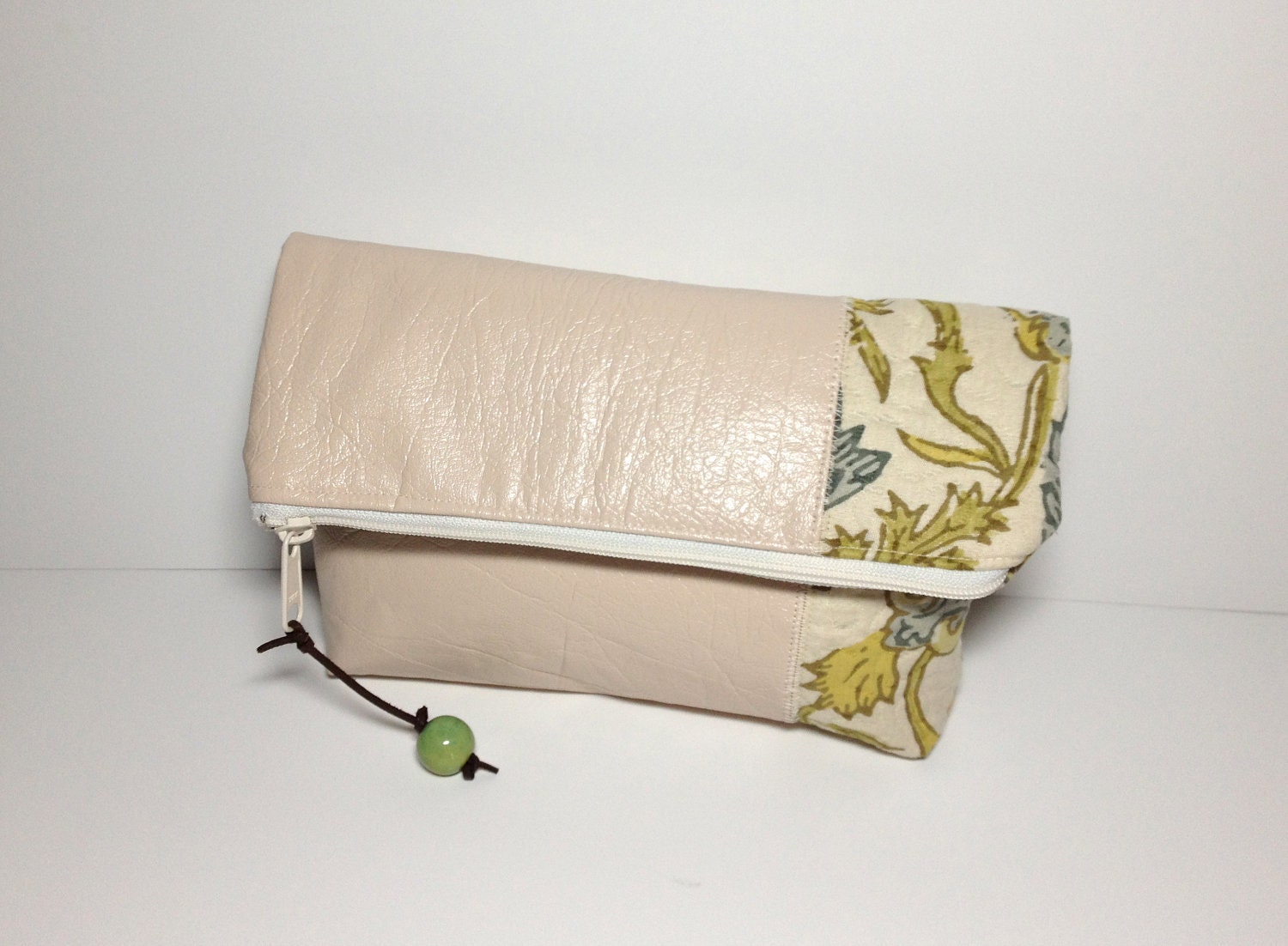 SALE  Foldover Clutch in Vanilla and Green