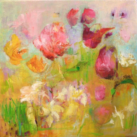 DAFODILS and TULIPS Original Abstract Painting on canvas