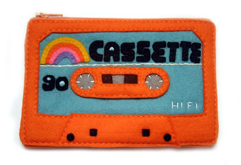 Cassette Tape Pouch - Special Edition Orange Felt 80s Mix Tape