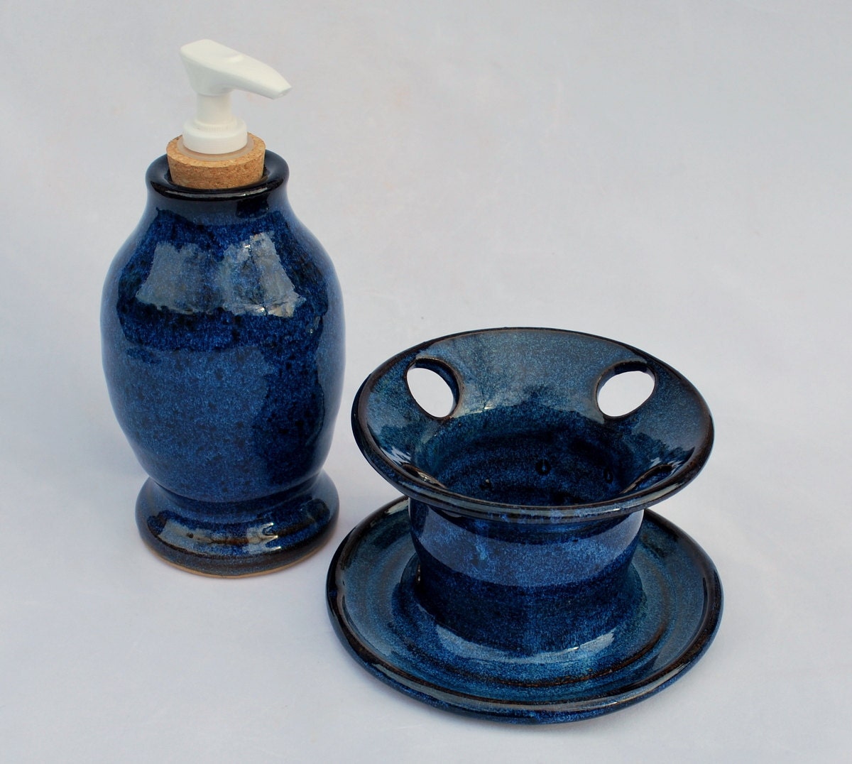 Cobalt Blue Bathroom Set Stoneware Clay Pottery