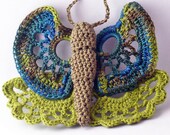 Crochet Brooch Irish Crochet Butterfly Pin Olive Chartreuse Green Dark Teal