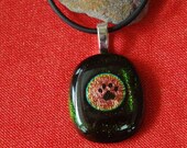 Dichroic Glass Paw Print Necklace - Green Blue, Green, Gold Black