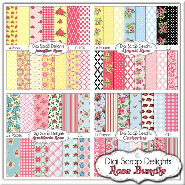 Vintage Rose Digital Scrapbook Bundle in Cath Kidston Style