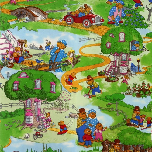 Moda Fabric - Welcome To Bear Country Berenstain Bears Country Scenic Multi, Designer Fabric