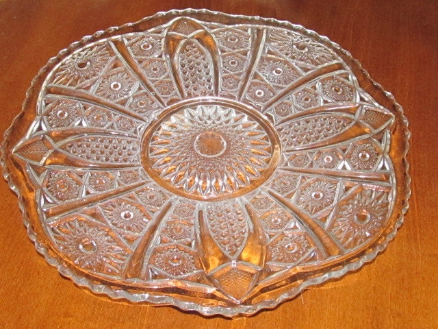 Cake Plate Pressed Glass with Scalloped Edge