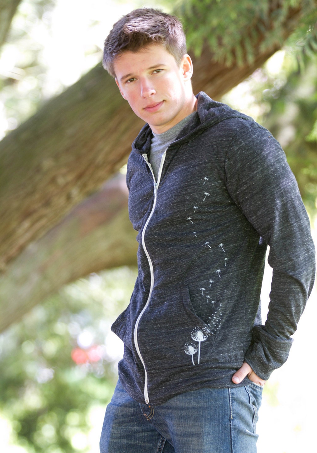 Dandelion Hoodie Organic Cotton Unisex Zip Sweatshirt XLARGE