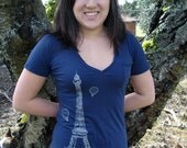 Paris V Neck Shirt Organic Cotton Navy Womens MEDIUM